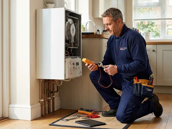 Gas Safe registered engineer repairing a boiler in a Birmingham home